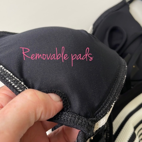 NWT Vitamin A black white stripe longline racerback crop top plunge V bikini pad - Picture 4 of 16